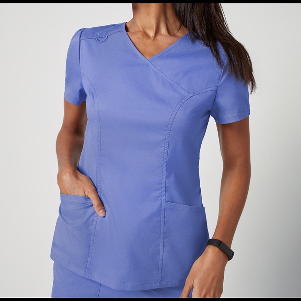 Jaanuu Mock Neck Scrub Top in Ceil Blue